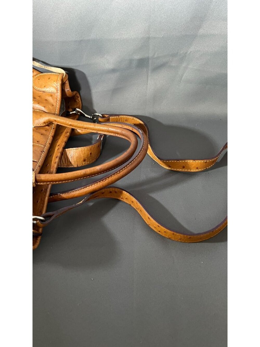 Dooney & Bourke Ostrich-Embossed Leather Satchel Brown Handbag Classic - Picture 11 of 12